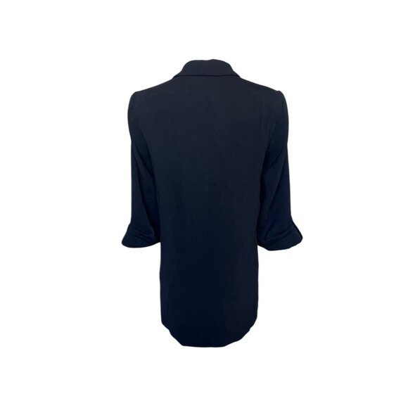 Zara Long Line Black Blazer Size S Roll Tab Sleeves Oversized Office Preppy - Picture 4 of 6